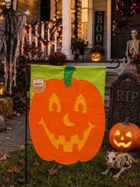 New Creative Happy Jack Pumpkin Halloween Appliqué Garden Flag 11.5" x 18" NWT